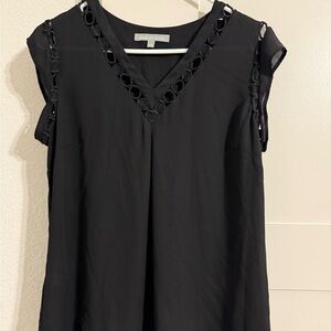 Daniel Rainn Black V-Neck Blouse with Cutout Accents